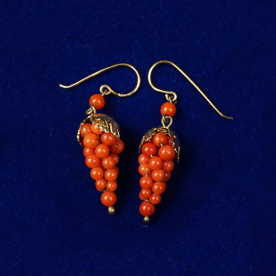 Antique Victorian Coral Earrings - Leaf - Leaves … - image 1