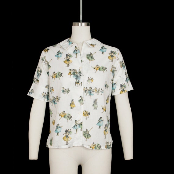 Vintage 1950s Ballerina Novelty Print Blouse - De… - image 1