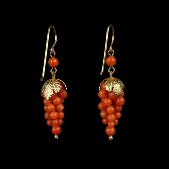 Antique Victorian Coral Earrings - Leaf - Leaves … - image 2