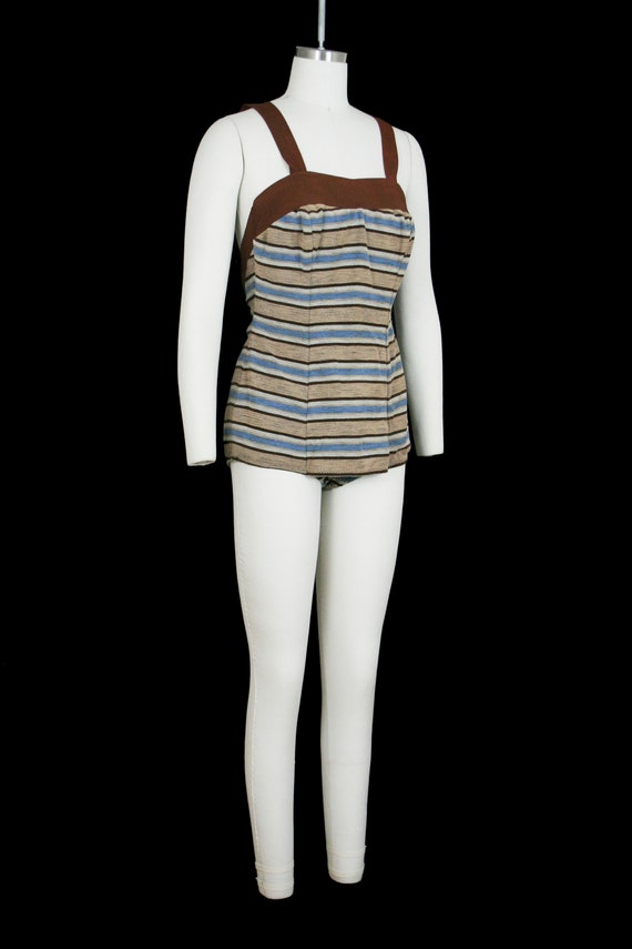 Vintage 1950's Striped Swim Suit - Low Back - One… - image 2