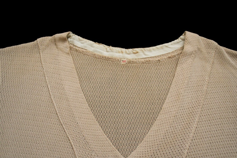 Vintage 1940s Knitwear Skirt Set Short Sleeve Beige Small Blouse Minimal Delicate Knit Suit Deco Button Front