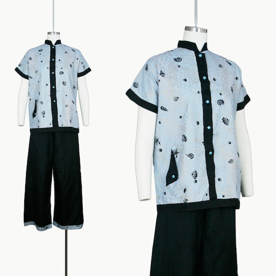 Vintage 1940s Pajama Set - Button Up Blouse Pants… - image 2