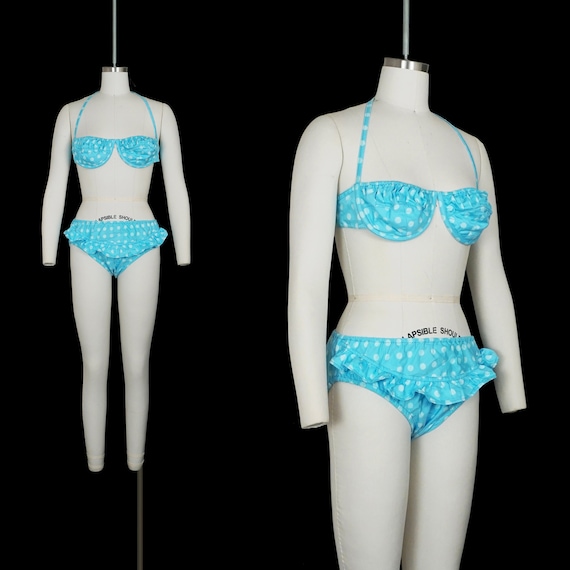 Vintage 1950's French Bikini - Swim Suit - Blue W… - image 1