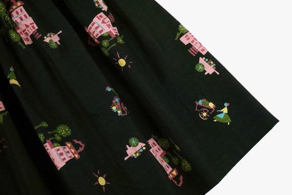 Vintage 1950s Flower Cart Novelty Print Skirt - H… - image 6