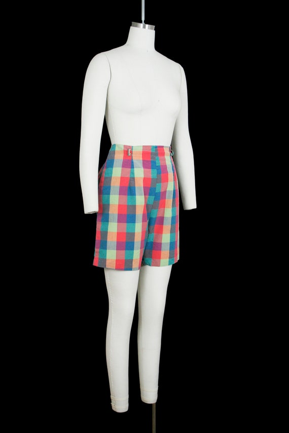 Vintage 1950s Checker Shorts - High Waist - Orang… - image 3
