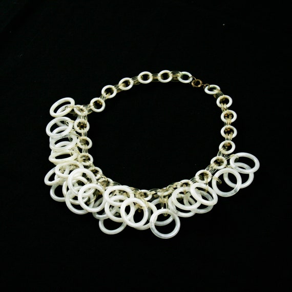 Vintage 1930's Celluloid Necklace - White Rings -… - image 3