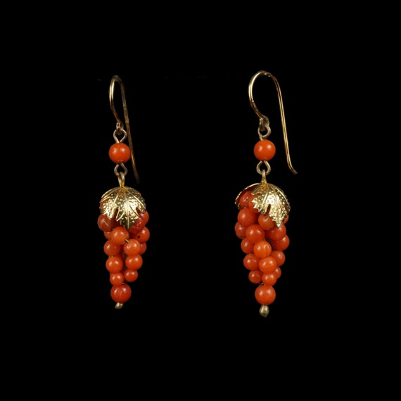 Antique Victorian Coral Earrings - Leaf - Leaves … - image 4