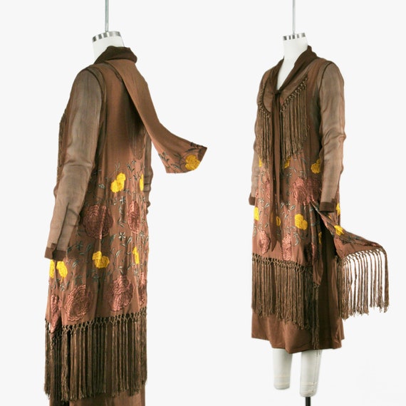 Vintage 1920s Hand Embroidered Piano Shawl Dress … - image 3