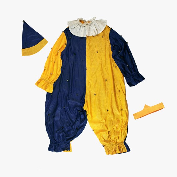 Vintage 1920s Jester Costume - Pointed Hat - Bells