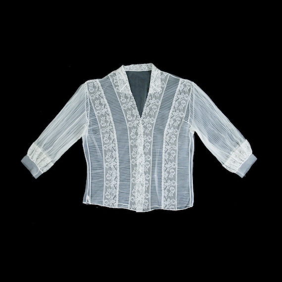 Vintage 1940's Sheer White Blouse - Button Front -