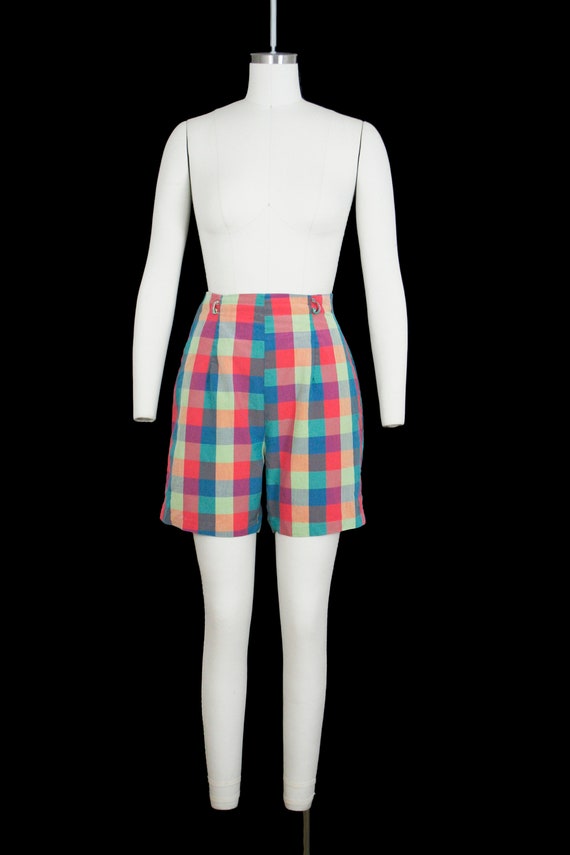 Vintage 1950s Checker Shorts - High Waist - Orang… - image 2