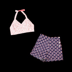 Vintage 1930&#39;s Playsuit - Two Piece - High Waisted Shorts - Halter Top - Crop - Novelty Print - Nautical Print - Play Suit - Small - Cotton