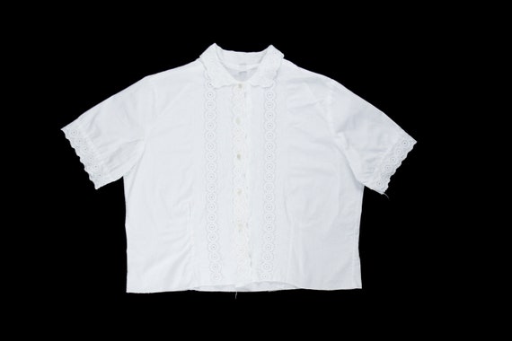 Vintage 1950's Button Front Blouse - White Eyelet
