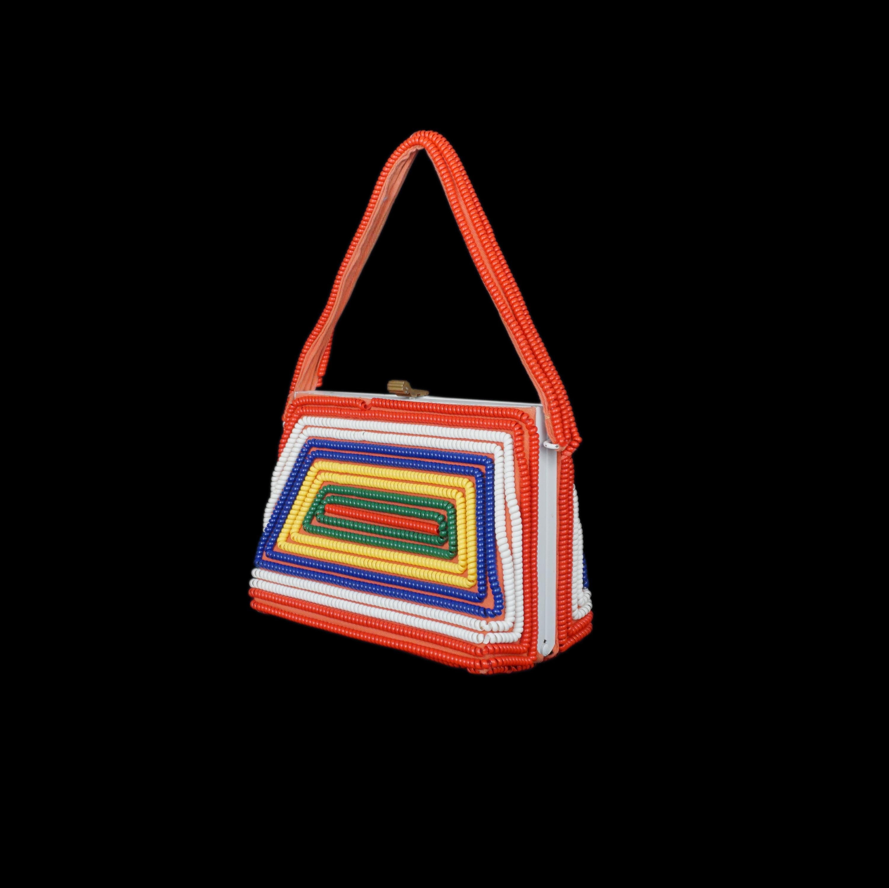 Vintage 1940s Multi. Color Telephone Cord Purse - Cherry Red