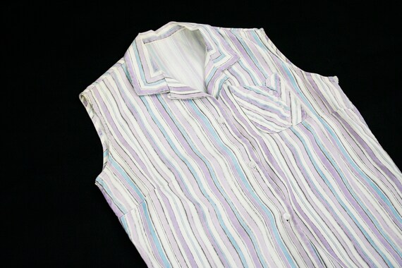 Vintage 1940's Button Front Blouse - Purple & Blu… - image 7