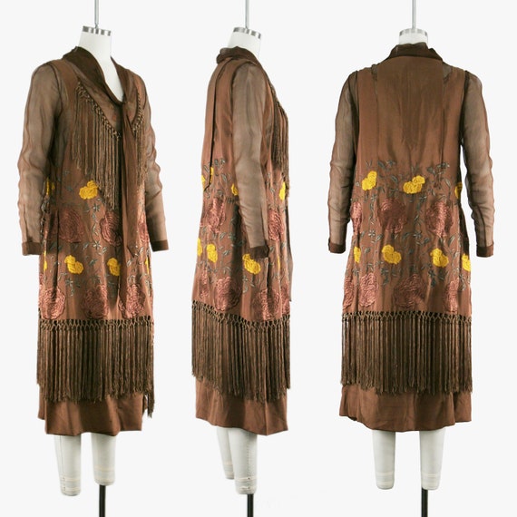 Vintage 1920s Hand Embroidered Piano Shawl Dress … - image 2