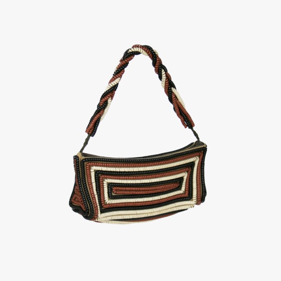 Vintage 1940s Brown Telephone Cord Purse - Cream -