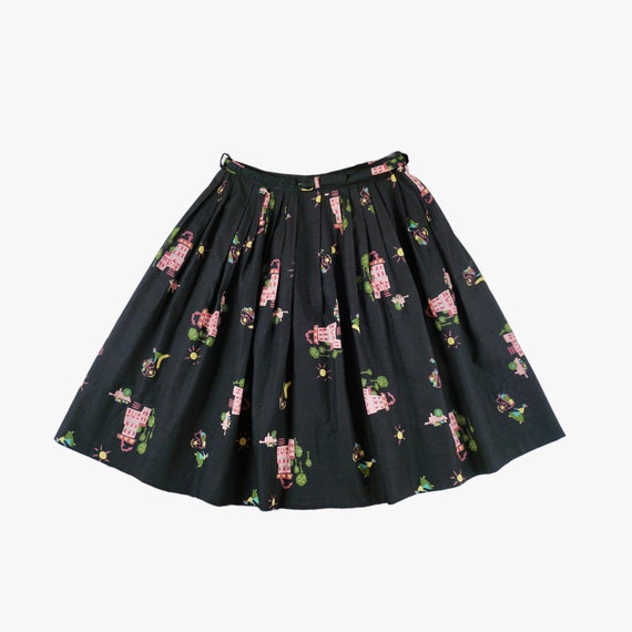 Vintage 1950s Flower Cart Novelty Print Skirt - H… - image 4