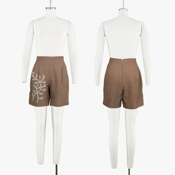 Vintage 1950s Leaf Print Shorts - Metal Studs - N… - image 3