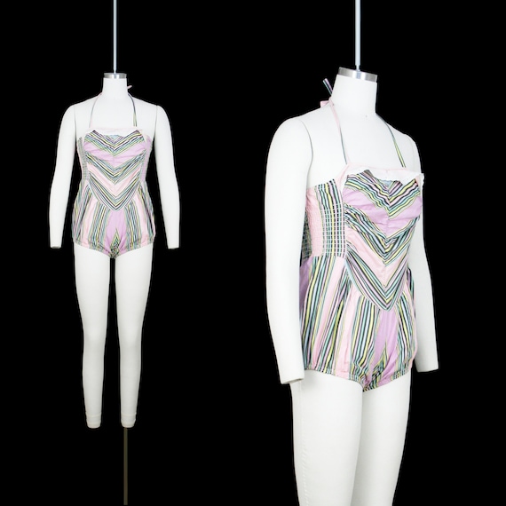 Vintage 1930's Swim Suit - One Piece - Cotton Stri