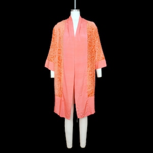 Vintage 1920s Devore Robe - Pink - Boudoir - Burlesque Dancer - Flapper Gatsby - Old Hollywood Dressing Gown - Small / Medium