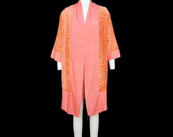 Vintage 1920s Devore Robe - Pink - Boudoir - Burlesque Dancer - Flapper Gatsby - Old Hollywood Dressing Gown - Small / Medium