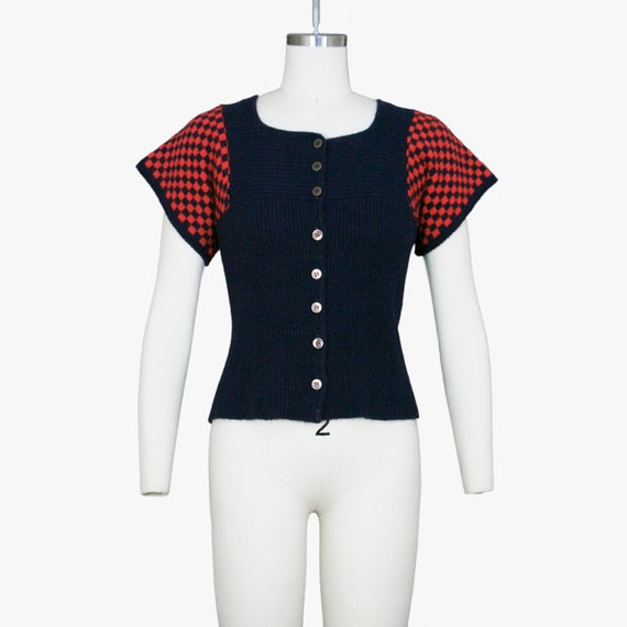Vintage 1960s Checker Print Sweater - Short Sleeve
