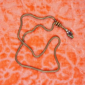 Vintage 1920&#39;s Enamel Snake Necklace - Gold Tone - Art Deco - Serpent -  Red White & Green - Rare