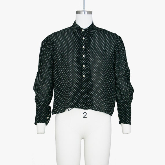 Vintage 1940s Polka Dot Print Blouse - Black White