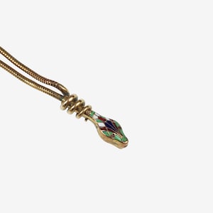 Vintage 1920&#39;s Enamel Snake Necklace - Gold Tone - Art Deco - Serpent -  Red White & Green - Rare
