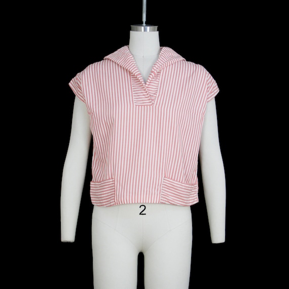 Vintage 1950s Sailor Blouse - Red White Stripe -