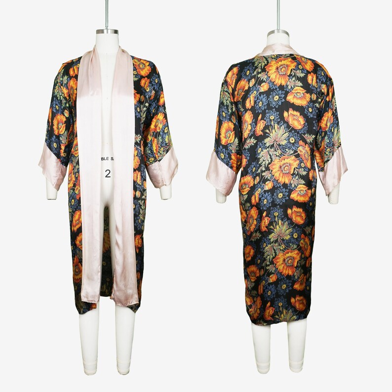 Vintage 1920s Dressing Gown - Roses Flowers - Floral Rayon - Black ...