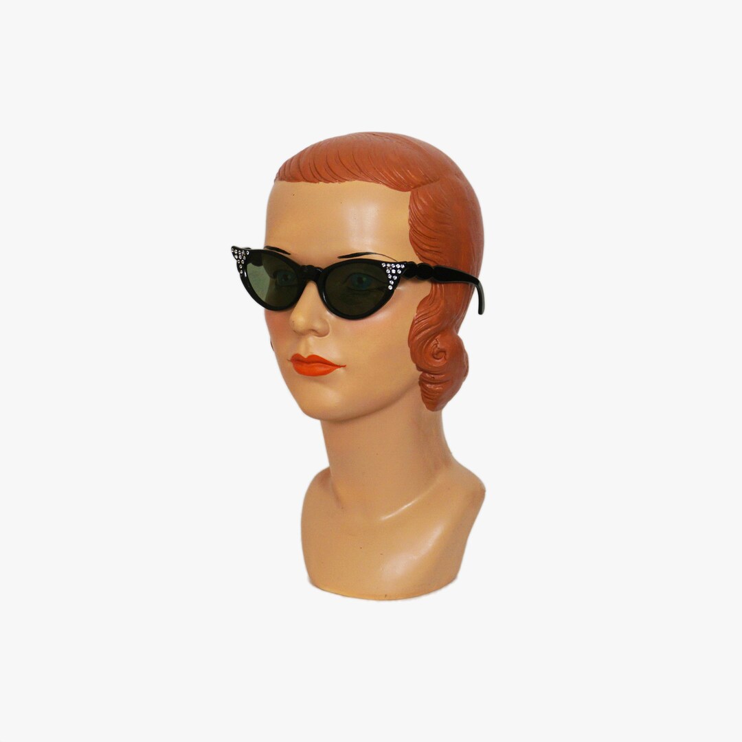 Vintage 1950's Cat Eye Sunglasses Black Rhinestone Etsy
