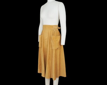 Vintage 1940s Corduroy Skirt - Waist Tie Buckle - High Waist - Workwear - Chore - Extra Small - 24 26 in waist