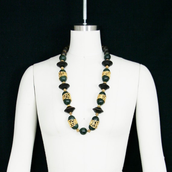 Vintage 1950's Marbleized Bakelite Necklace - Gre… - image 1