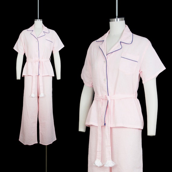 Vintage 1940s Pajama Set - Button Up Blouse - Pant