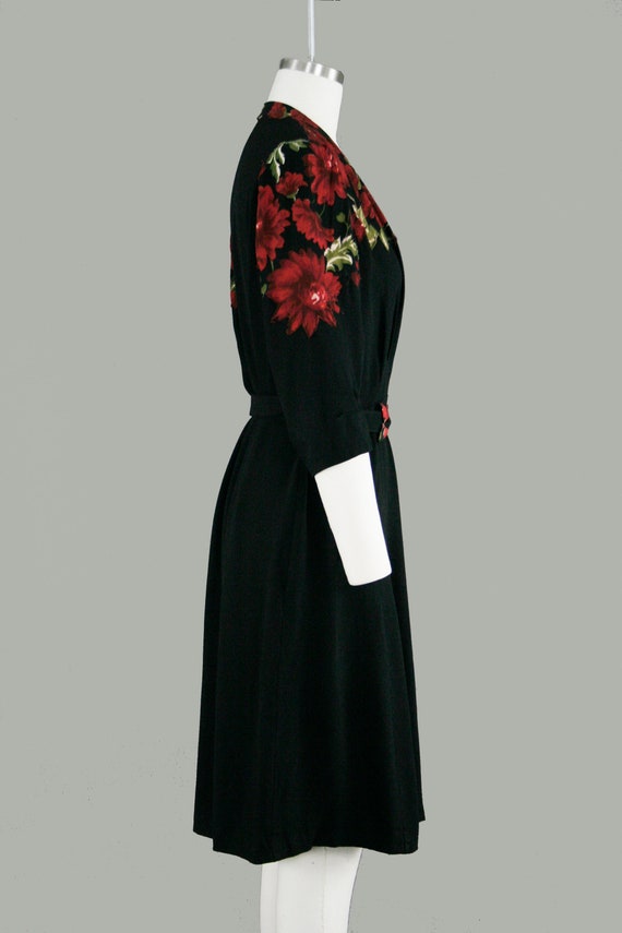 Vintage 1930s Appliqué Dress - Red Rose - Black C… - image 5