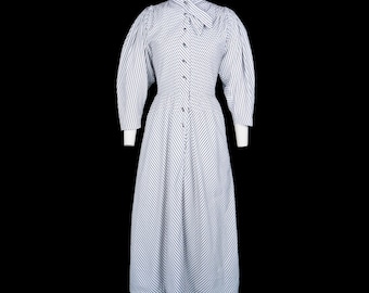 Vintage 1950s Claire McCardell Dress - Striped Print - Pleated Skirt - Neck Tie - Puff Sleeve - Leg O Mutton - Museum Quality - Small - XS