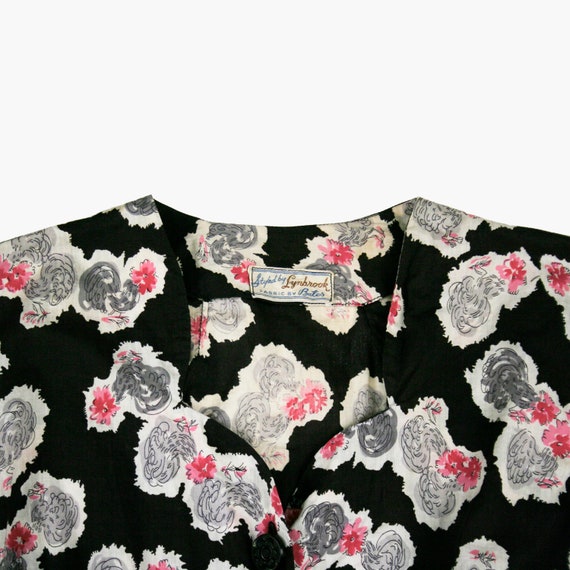 Vintage 1940s Rooster Novelty Print Dress - Chick… - image 7