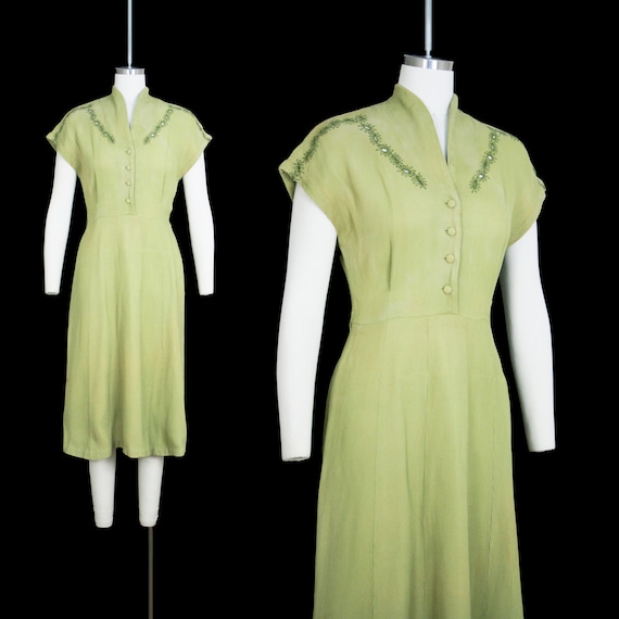 Vintage 1930s Day Dress - Waffle Knit - Thermal -