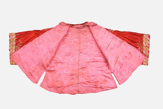 Antique Embroidered Silk Chinese Jacket - Red - S… - image 4