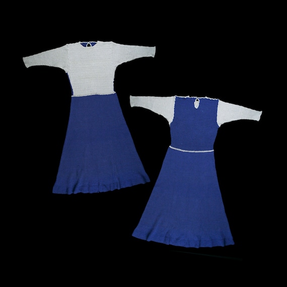 Vintage 1930s Knitwear Maxi Dress - Color Block Sw