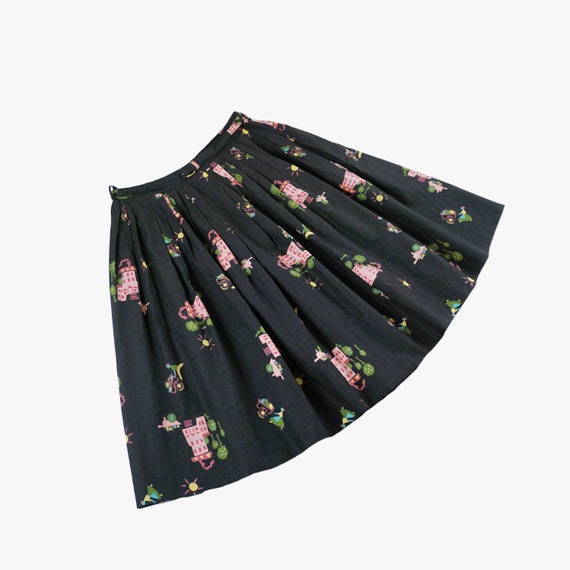 Vintage 1950s Flower Cart Novelty Print Skirt - H… - image 5