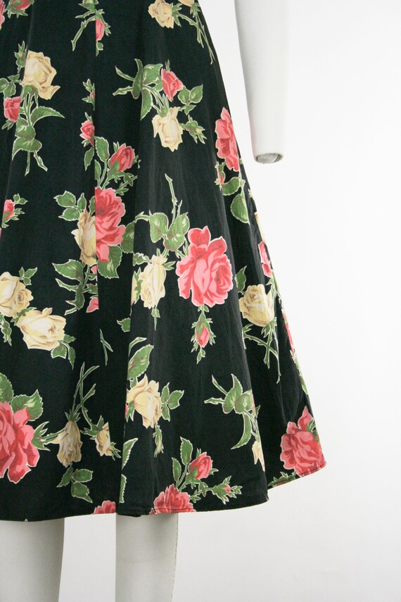 Vintage 1940s Rose Novelty Print Day Dress - Blac… - image 9