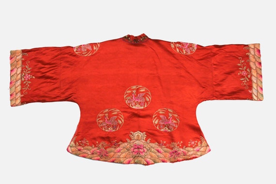 Antique Embroidered Silk Chinese Jacket - Red - S… - image 2
