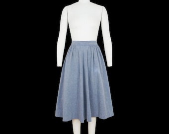 Vintage 1940s Denim Chambray Skirt - Diamond Weave - High Waist - Workwear - Chore - Extra Small - 24 26 in waist
