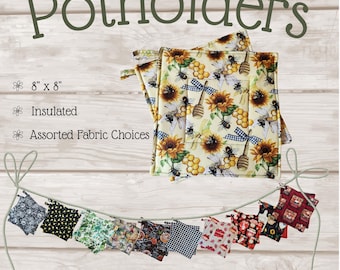 Handmade Potholders Hot Pads ~ Insulated & Reversible - Many Choices (Set of 2)