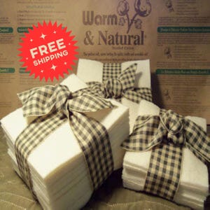 3" ~ 12" Batting Squares Pre-Cut Warm & Natural *Rag Quilts, Potholders, Non-Microwave Bowl Cozies, Quilt-As-You-Go, In-the-Hoop Embroidery*