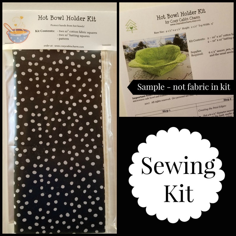 Kit to Sew Hot Bowl Cozy Holder Petal Style wPattern *Black /& White Dot*
