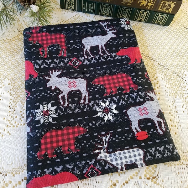 Book Sleeve ~ Buffalo Plaid Bears & Deer - Tablet / iPad Padded Sleeve Cover